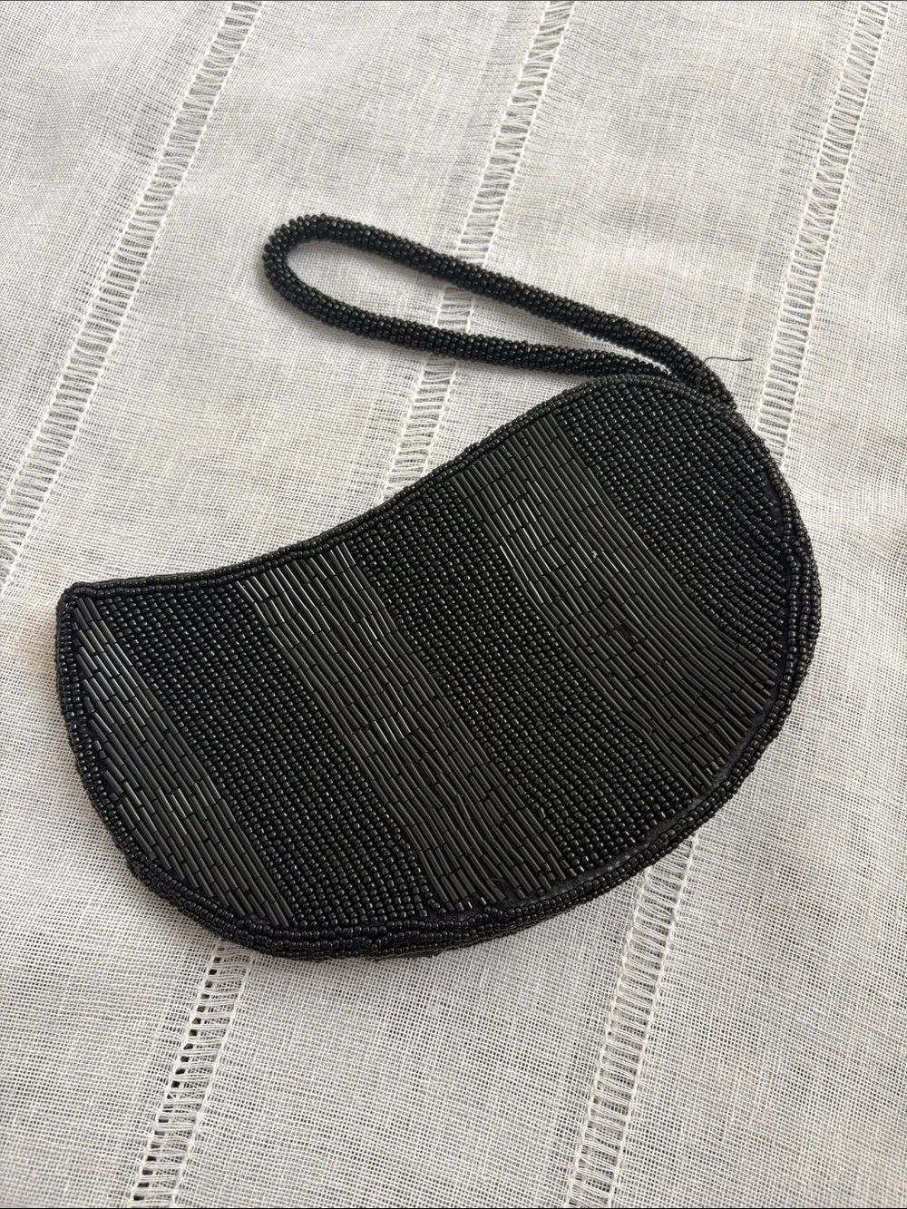 Vintage Y2k Evening Black Beaded Wristlet Clutch